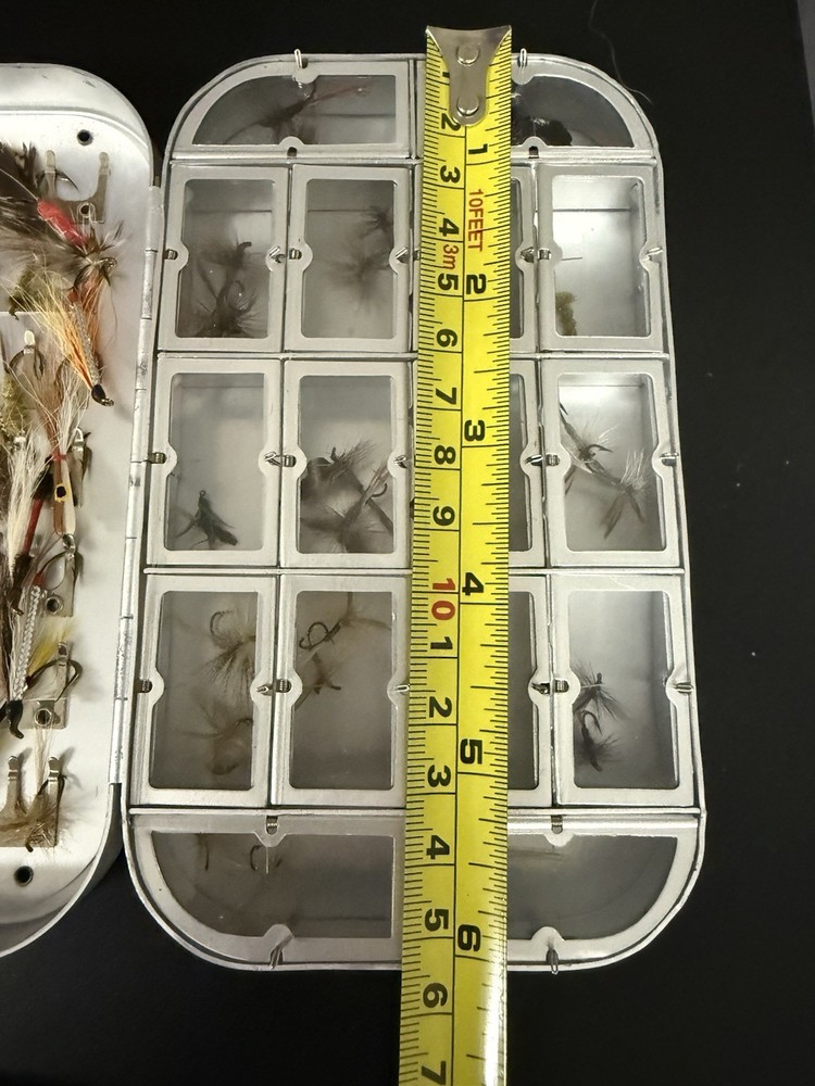 Richard Wheatley aluminum fly box,with Flies