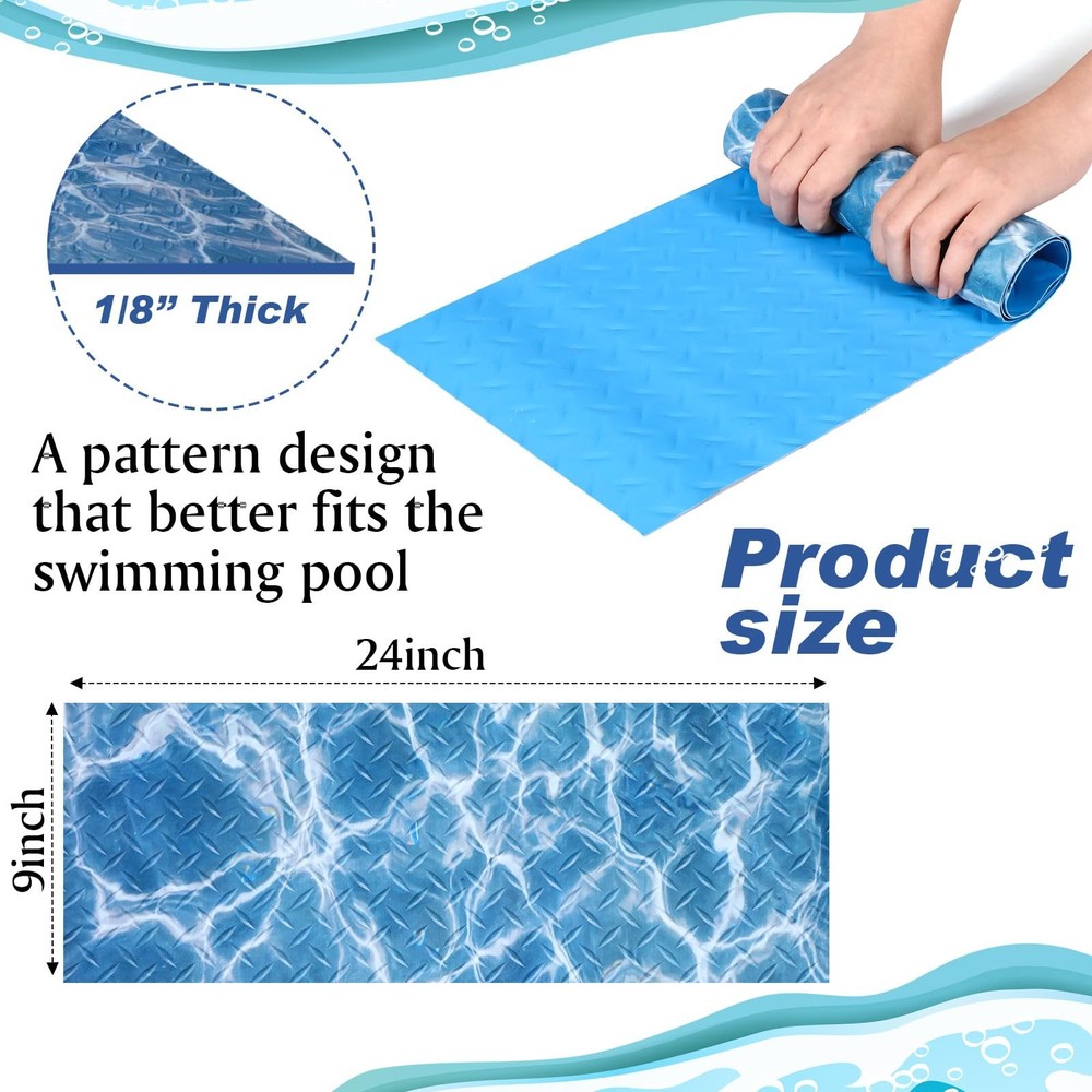 24x9 Inch Blue Water Pattern Pool Ladder Mat Protective Nonslip Step Pad