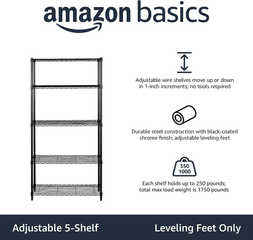 5-Shelf Adjustable, Heavy Duty Storage Shelving Unit (350 Lbs Loading Capacity p