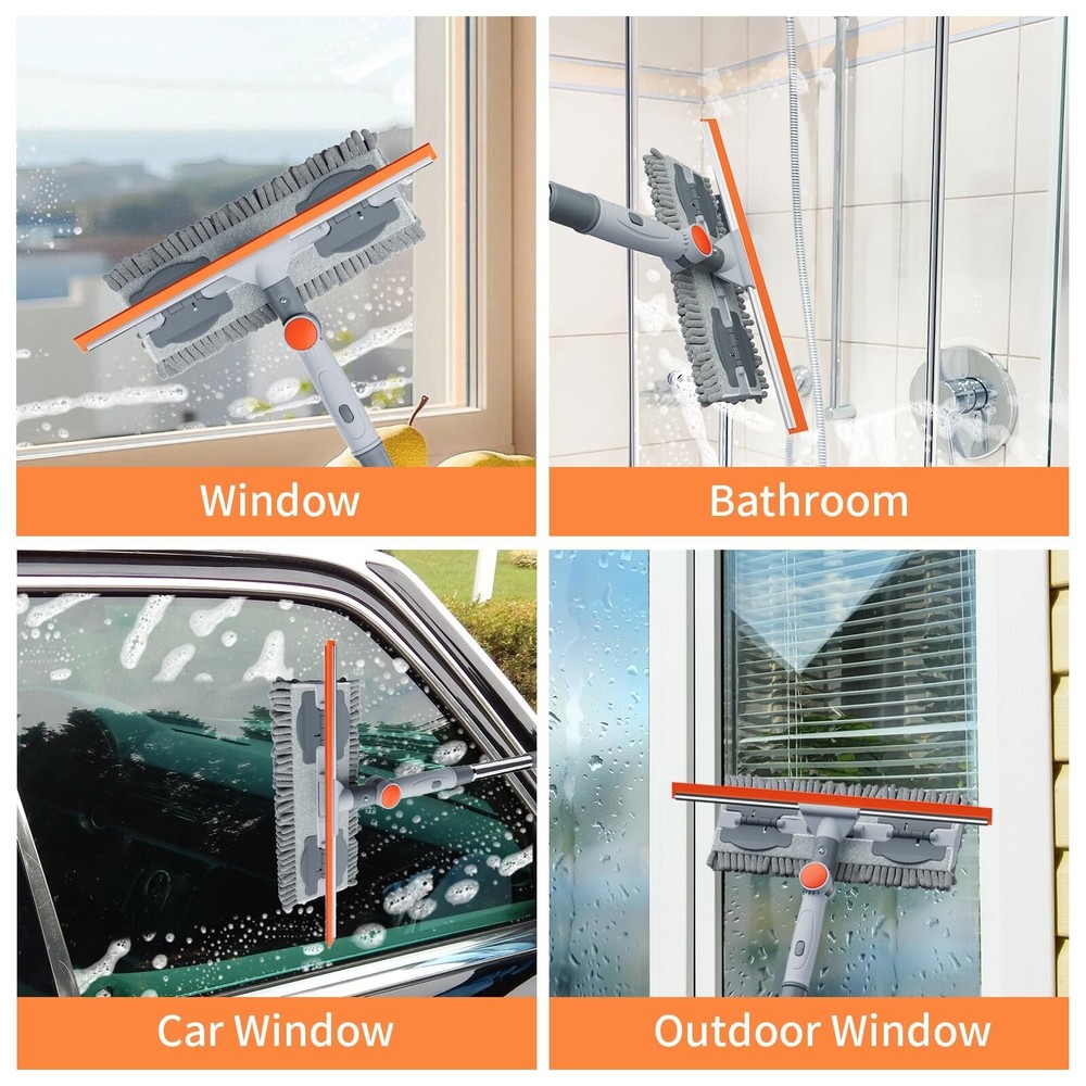 6.4FT Extendable 2-in-1 Window Squeegee & Scrubber with Long Handle, 180° A