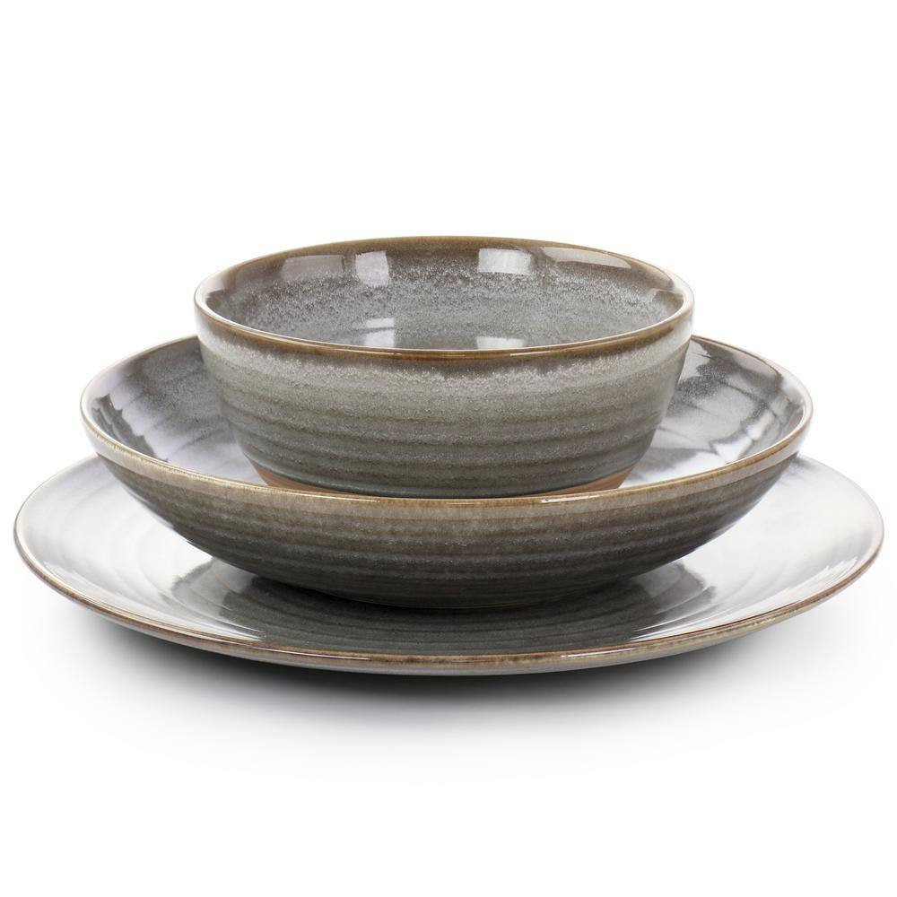(12 Piece) Dreamweaver round Earthenware Dinnerware Set in Gray