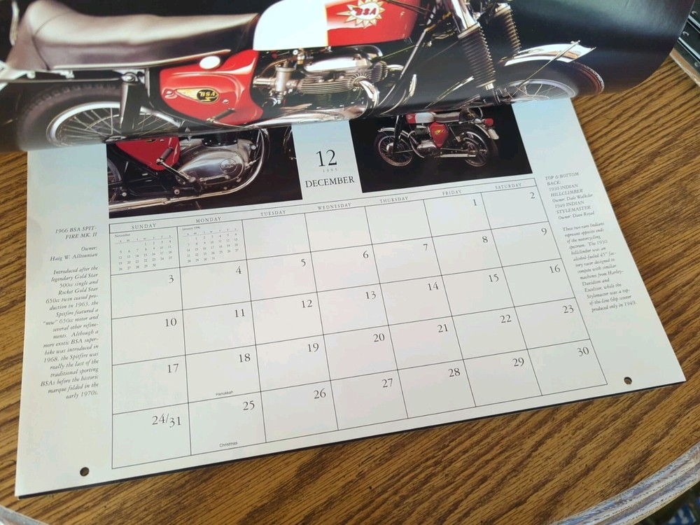 Vintage Motorcycle 1995 Classics Calendar