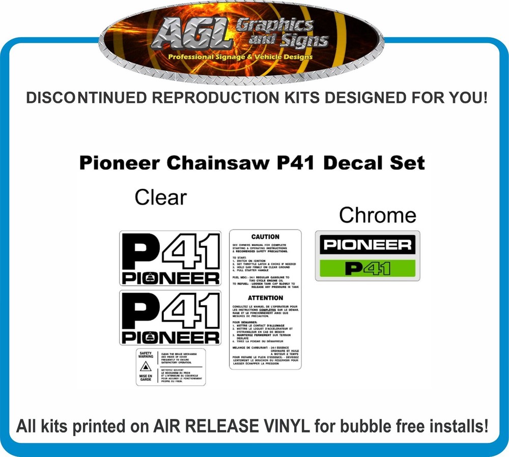 Pioneer P41 Chainsaw Replacement Decal Kit P 41