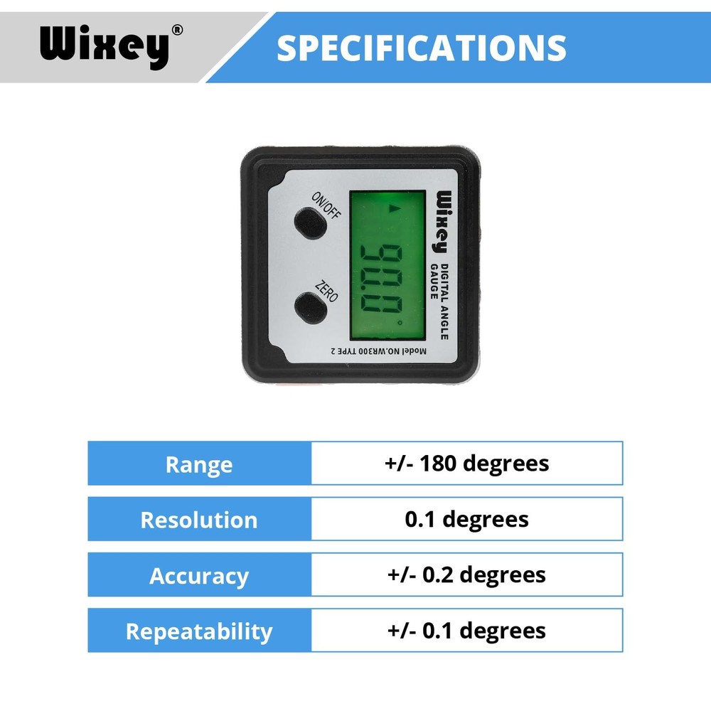 Wixey Digital Angle Gauge Type 2 with Magnetic Base and Backlight