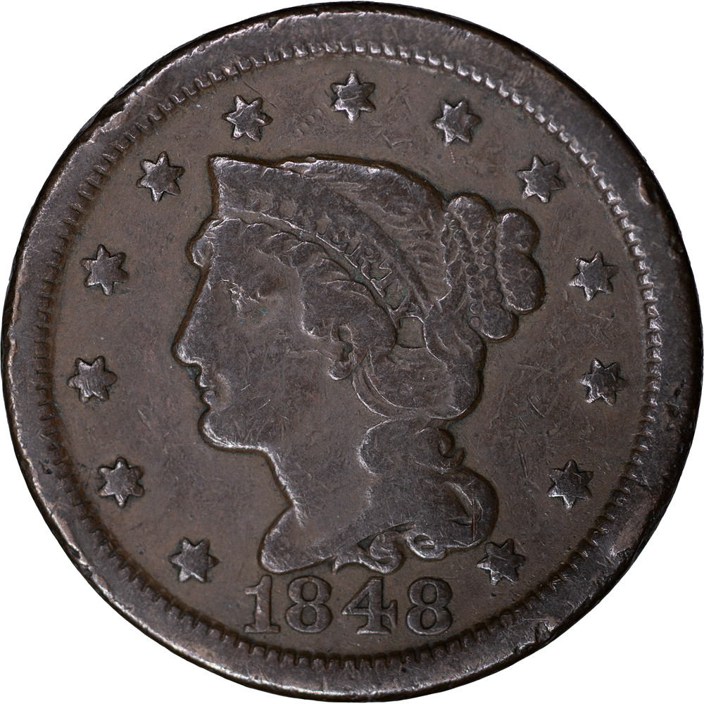 1848 Braided Hair Large Cent ~ Fine