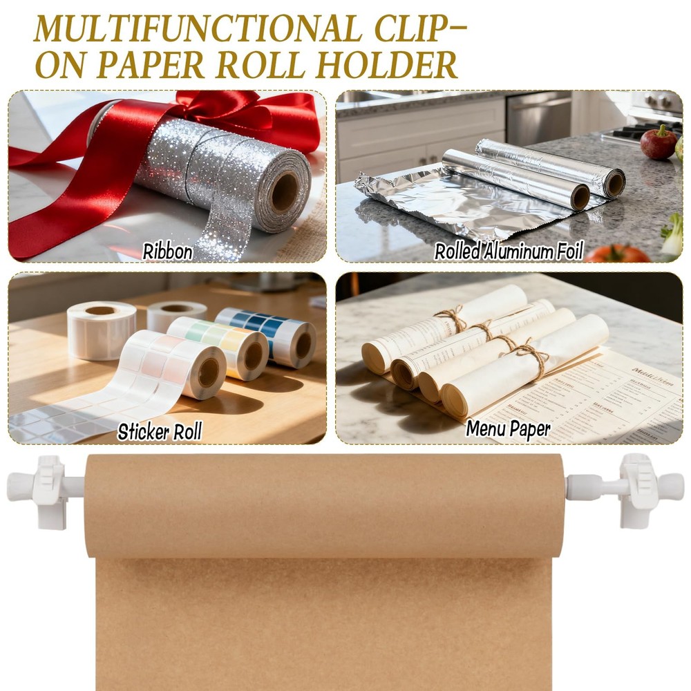 Retractable Kraft Paper Roll Holder - 15.5-27.5 Inch Adjustable Tabletop Clam...