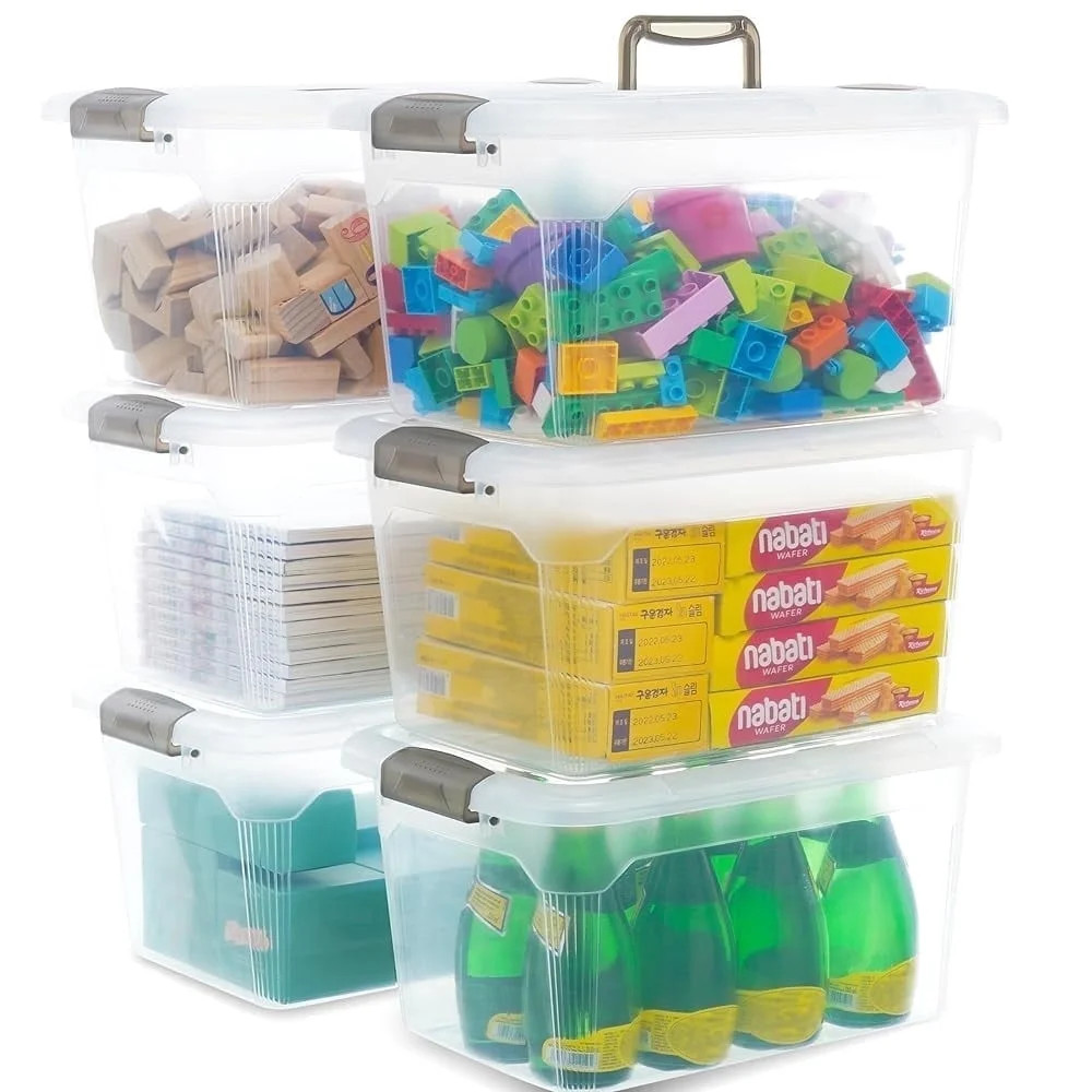 Small Storage Bin with Lids & Handle 14 Qt 4 Packs Clear Stackable
