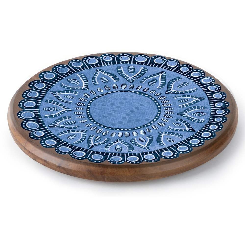 Mandala Round Acacia Wood Lazy Susan Turntable 14" Diameter