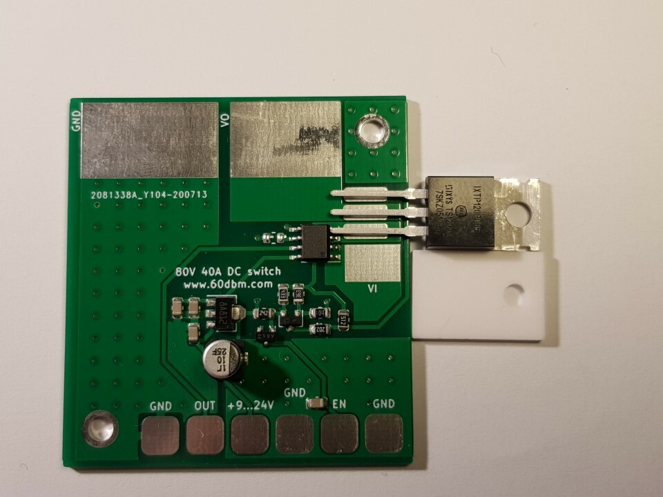 DC switch and current sensor board for LDMOS MOSFET amplifier 80V/40A max