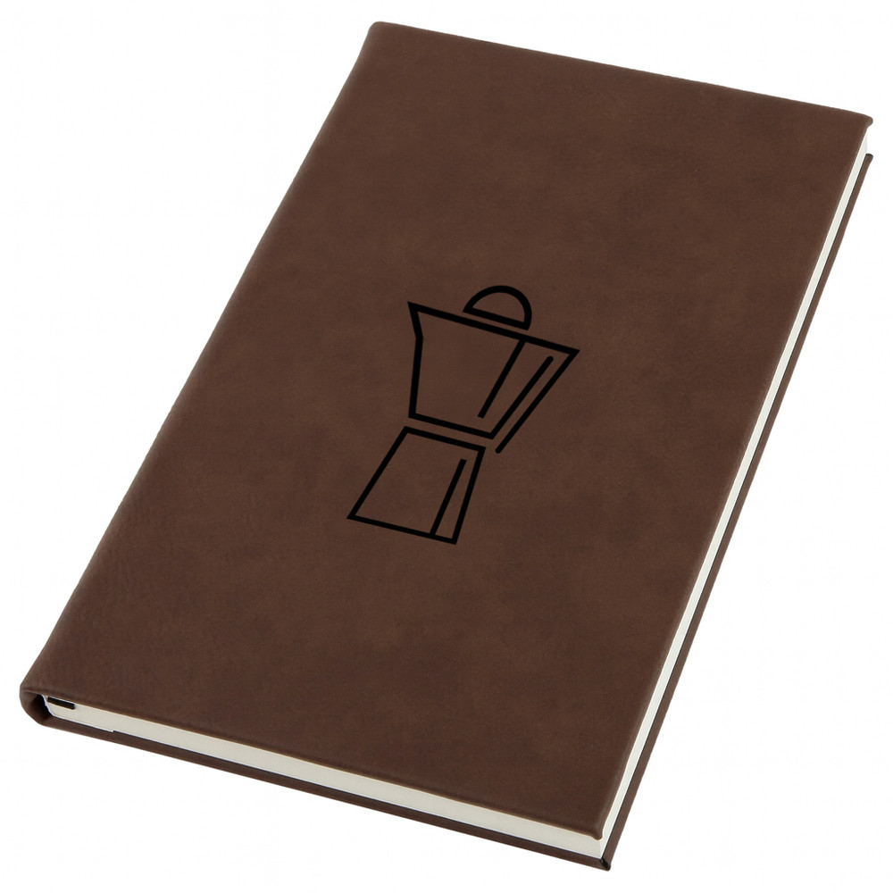 Coffee Percolator Engraved Leather Journal, Personal Planner with Lined Pages
