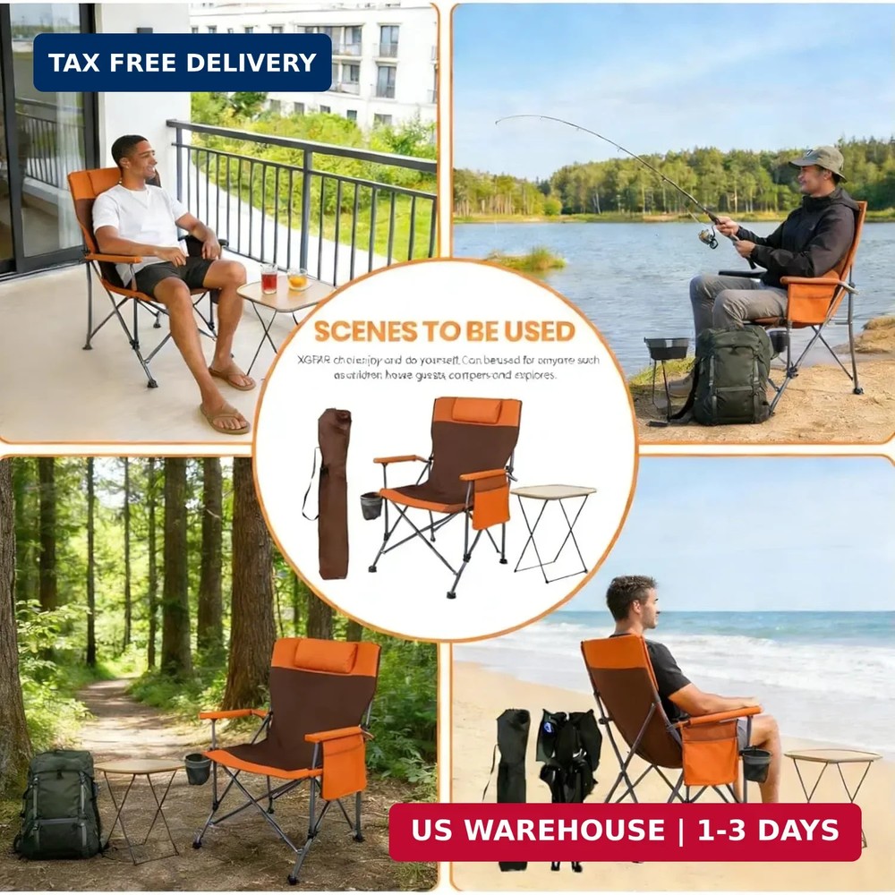 2 Pack Adjustable Folding Camping Chairs with Detachable Footrest and Headrest,