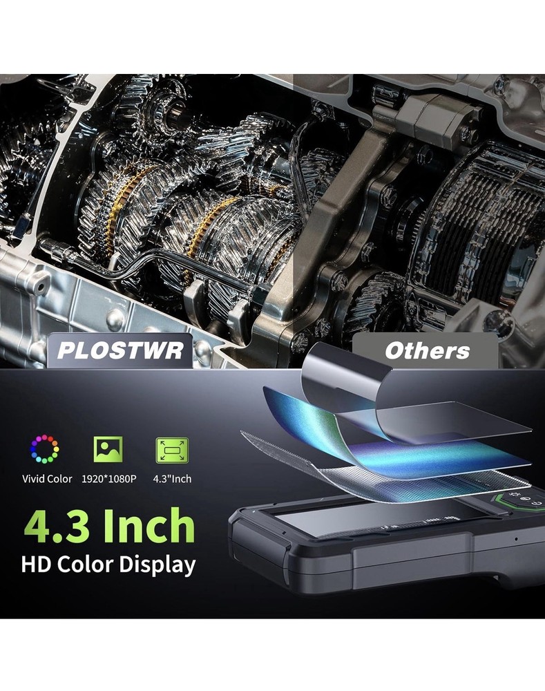 Endoscope Camera with Light, Borescope Camera with 4.3" IPS IP67 Screen Black