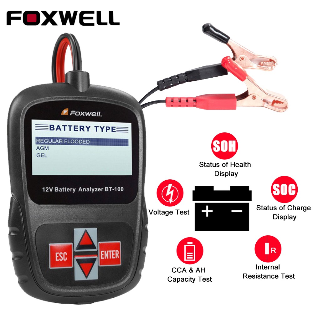 FOXWELL BT100 Pro - Auto Battery Tester & Charger with Cranking Function