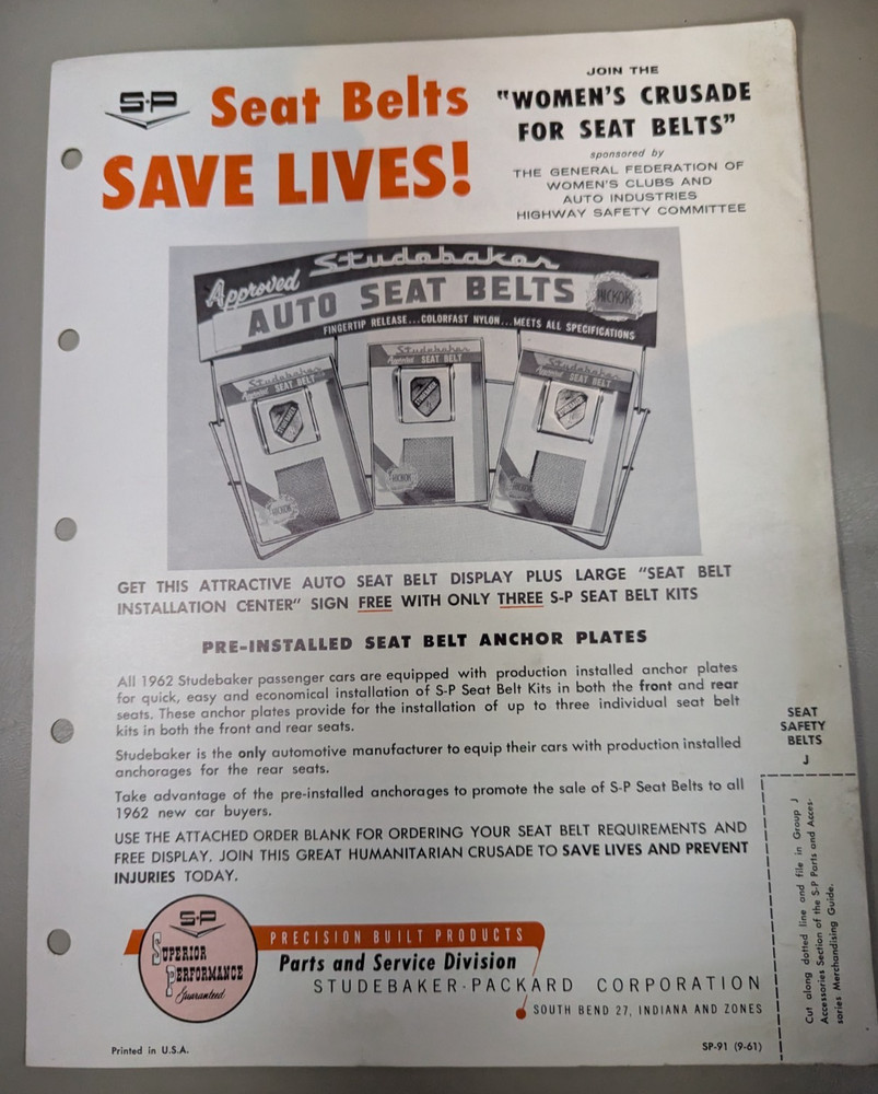 Studebaker Seat Belt Saves Lives Flyer