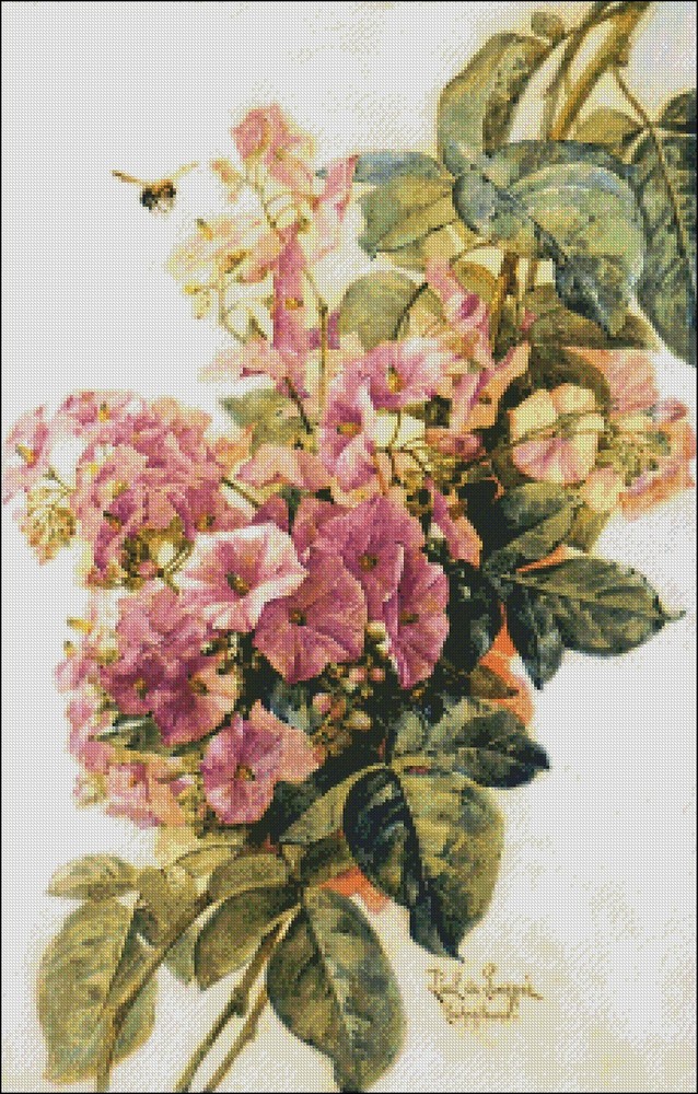 Chart Needlework Crafts DIY Counted Cross Stitch Patterns- Morning Glories