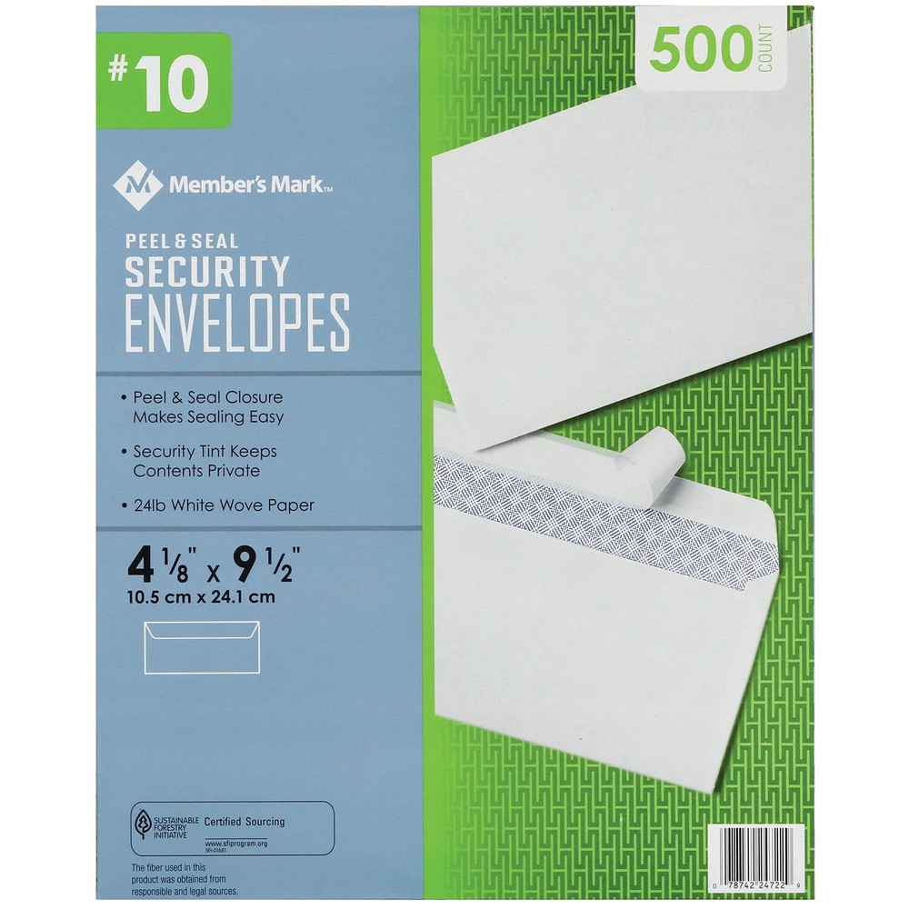 2 Pack - Member's Mark Envelope #10, Peel and Seal 500 ct.