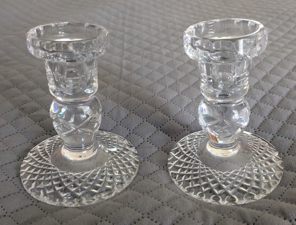 Vintage Pair Cut Crystal Candlesticks 4.25"
