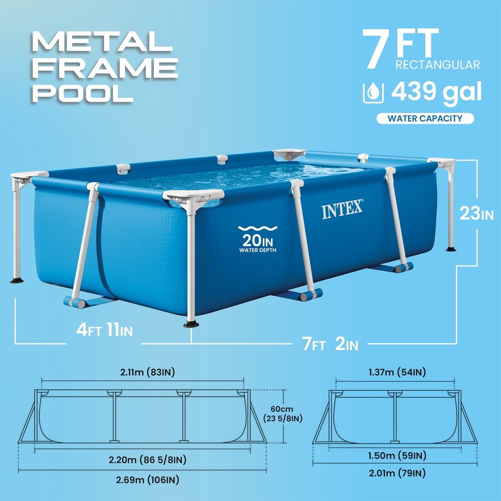 7.2ft Rectangular Frame Above Ground Splash Swimming Pool Outdoor