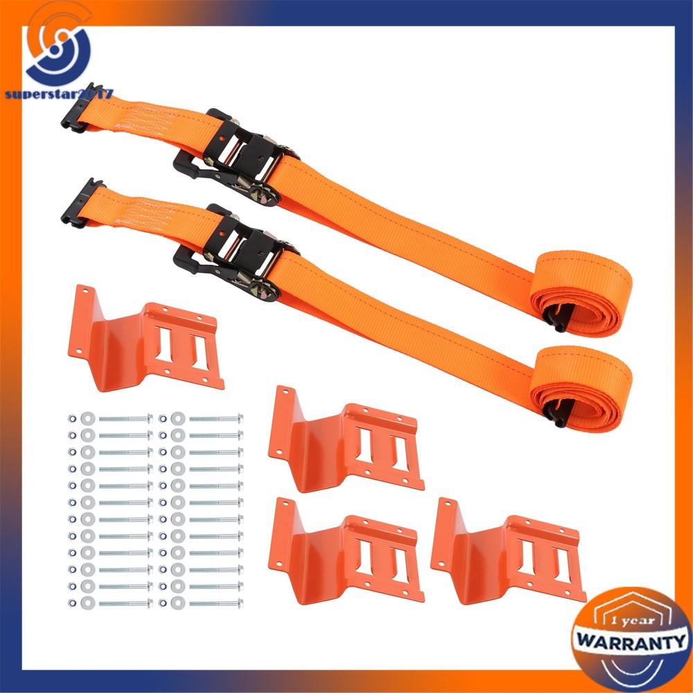 Orange Wheel Chock And 8ft Ratchet Strap Kit For E Track System Polyester