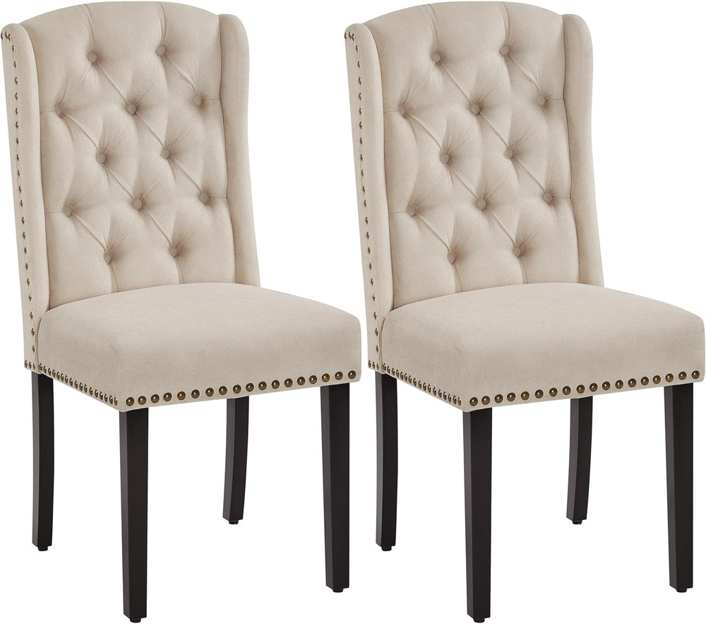 Upholstered Dining Chairs Set of 2 Button Tufted Kitchen Chairs with Solid Wood