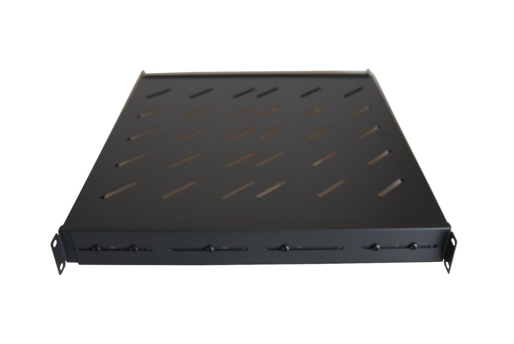 1U Fixed Vented Server Shelf 19" 4 Post 16in - 37in Adjustable Rack Mount Black