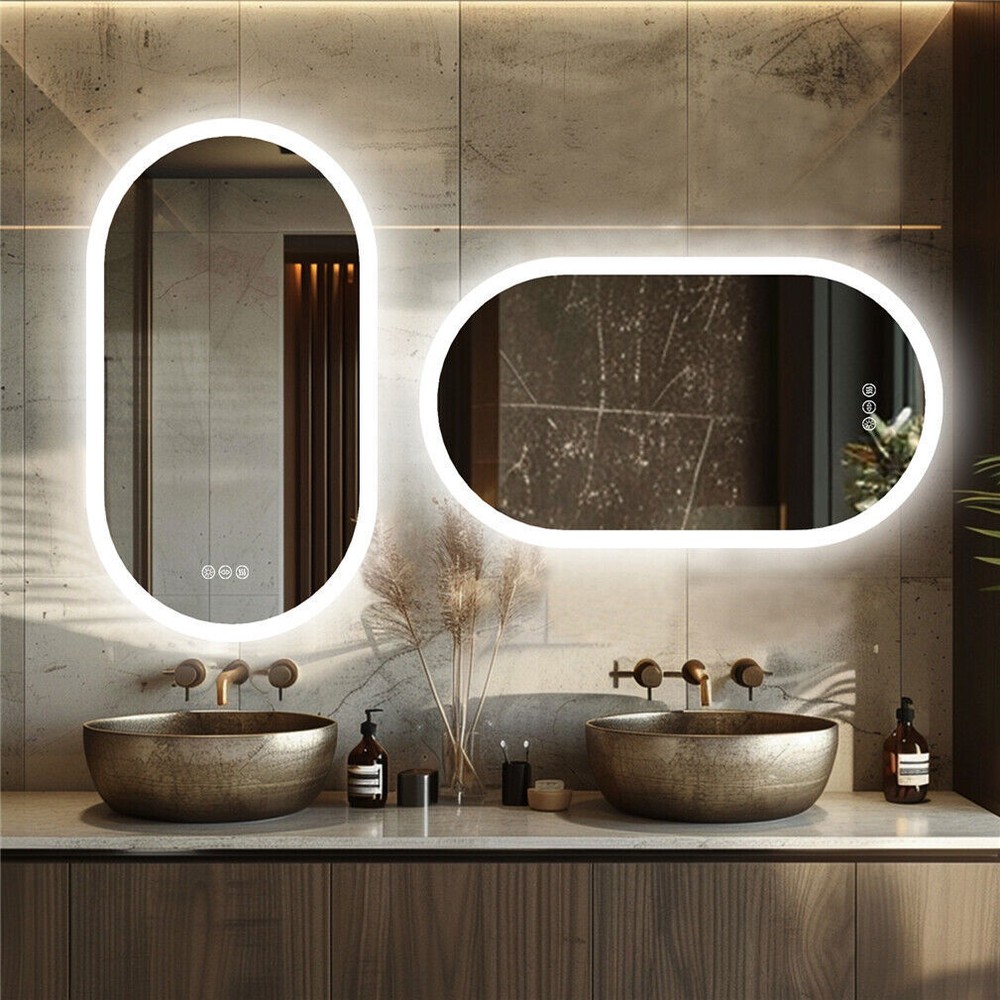 Frameless LED Bathroom Mirror 3 Color Dimmable Horizontal/Vertical Wall Mirrors