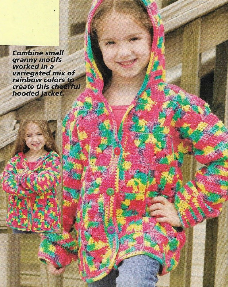 KID'S KALEIDOSCOPE HOODED SWEATER DIGEST SIZE CROCHET PATTERN INSTRUCTIONS