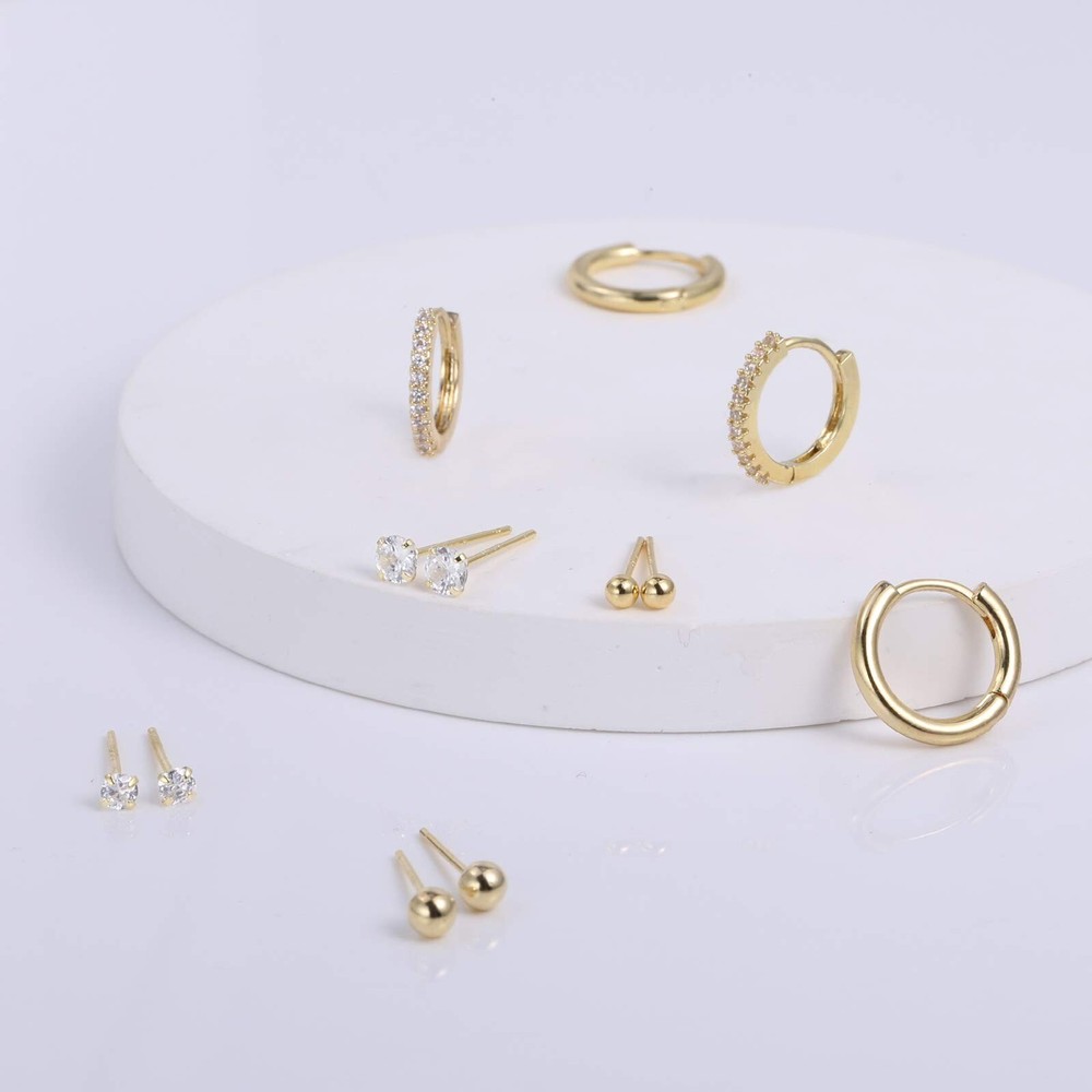 Earring Sets for Multiple Piercing | 14K Gold Plated Studs Earrings and Hoops...