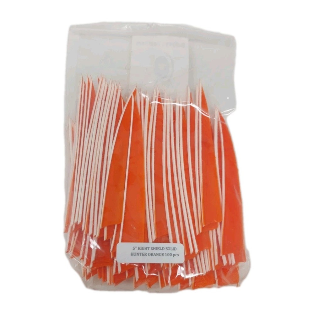 100pk Bullseye Archery Feathers 5" Right Wing: Shield Solid Hunter Orange