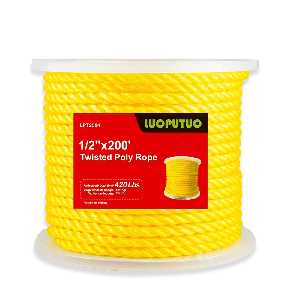 1/2'' 200' Floatable 3 Stand Yellow Poly Cord Twisted Rope