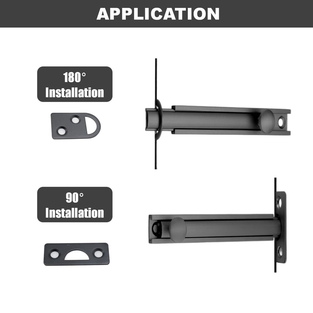 Joyangy 2 Inch Solid Copper Surface Bolt, Slide Lock, 2inch, Black