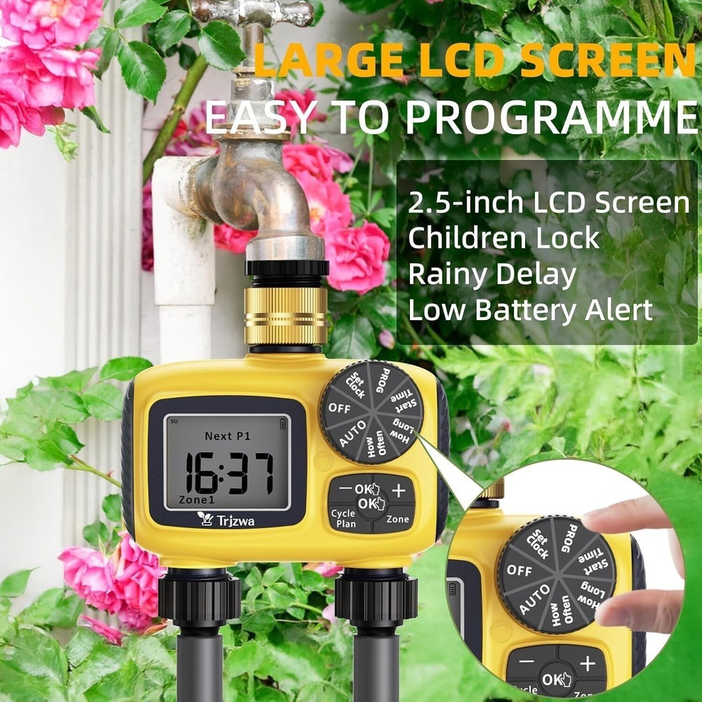 Brass Swivel Garden Hose Timer 2-Zone Automatic Irrigation Controller for Yard