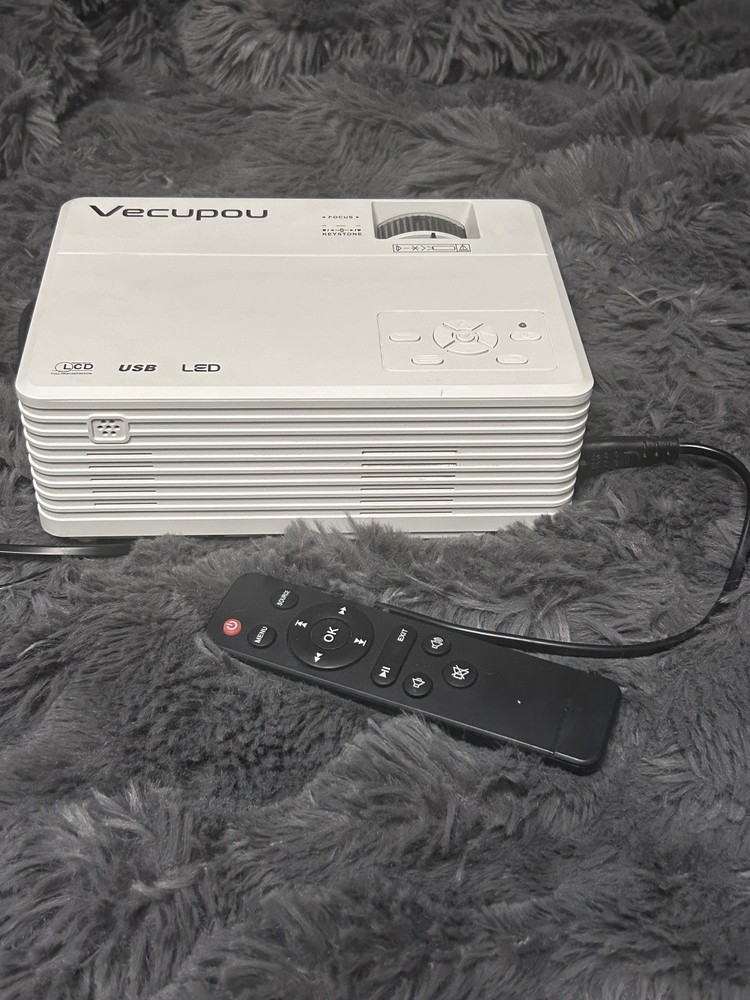 Vecupou Projector W/ Cracked But Still Working Remote Tested Works Great Clean