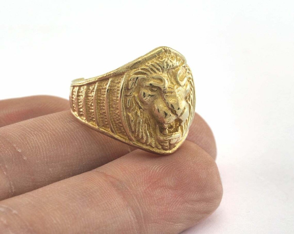 Lion Adjustable Ring Raw Brass (18.5mm 8.5US inner size - Adjustable ) OZ3354