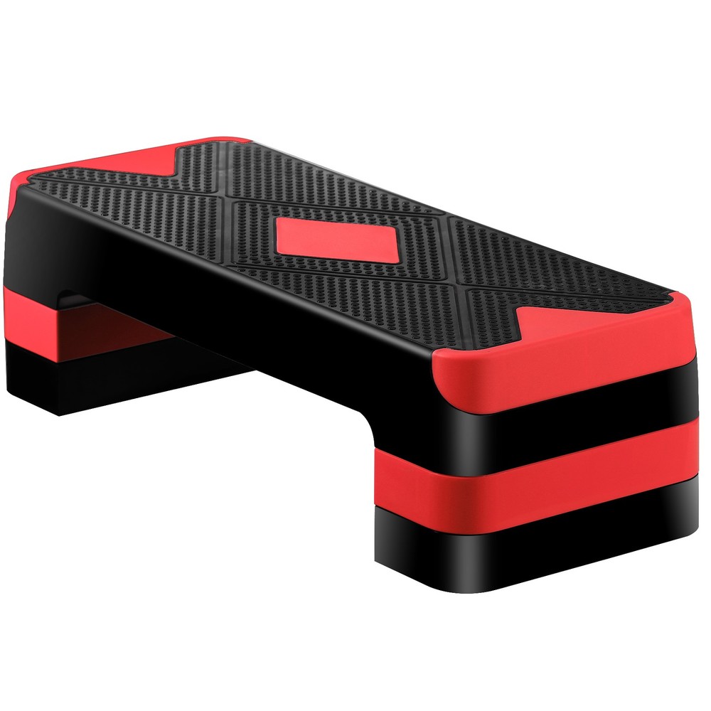 26.5" Aerobic Step Platform Adjustable Exercise Workout Stepper w/4 Risers Red