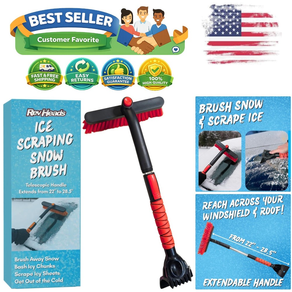 Heavy-Duty Ice Scraper with Snow Brush - Compact & Extended  Design
