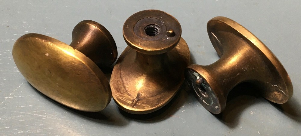 VINTAGE 3 SOLID BRASS DRAWER PULLS UNUSED 1-5/16L X 7/8W X 7/8D