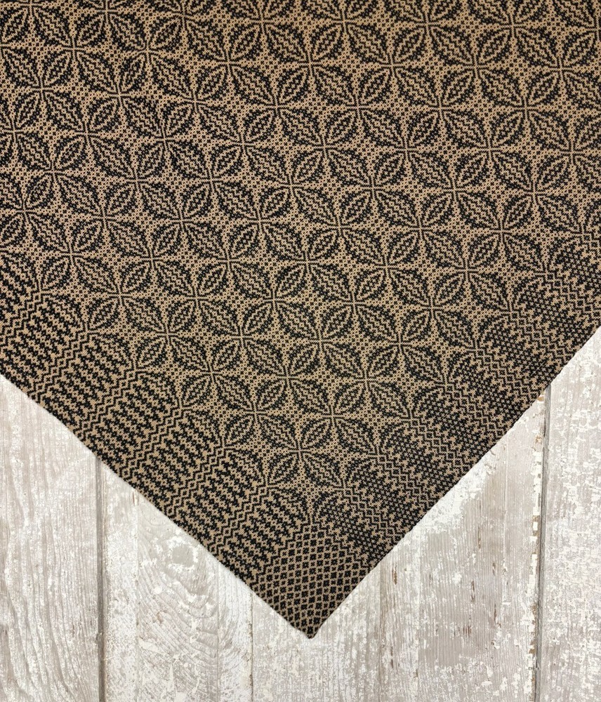 New Primitive Colonial TAN BLACK COVERLET TABLE SQUARE Tablecloth Cover 52"