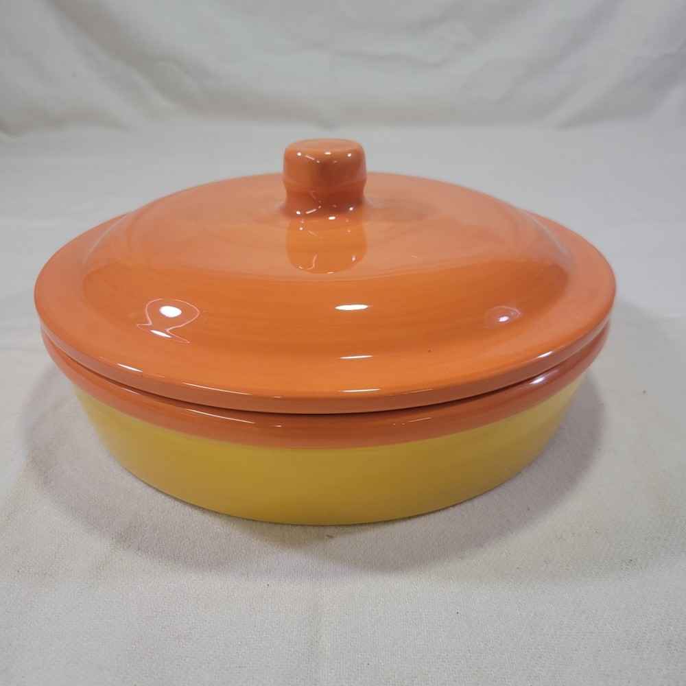 Cocinaware 9" Microwave Tortilla Warmer Serving Dish Orange Ceramic with Lid