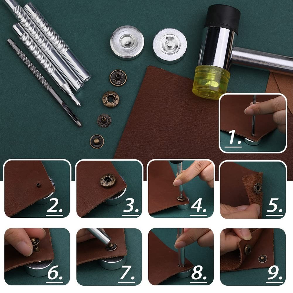 320 Pcs Leather Rivets Kit, 60 Pcs Leather Snap Fasteners, 2 Size Leather Rivets