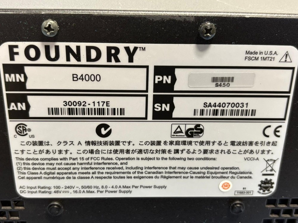 Foundry Networks B4000 Chassis & Modules Serverlron 450 Part S450