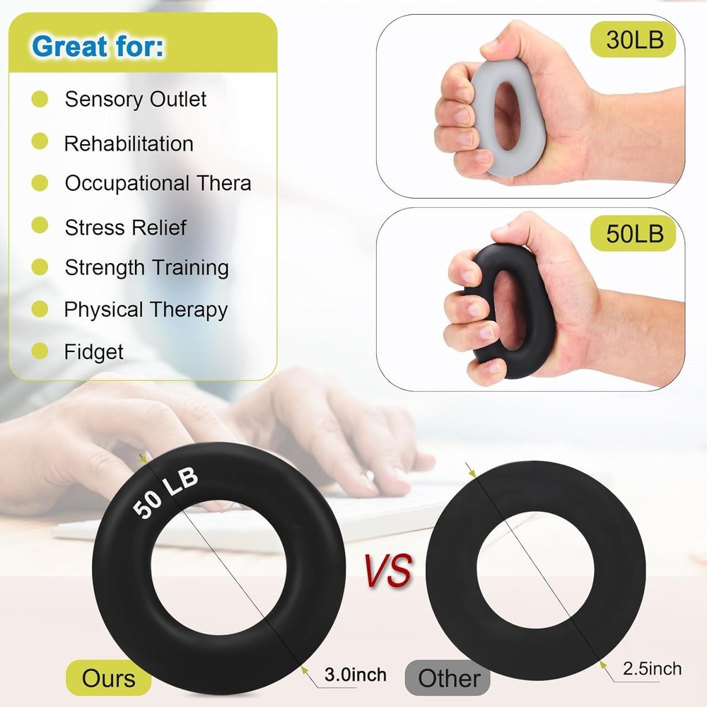 Grip Strength Trainer Kit 6 Pack with Finger Exerciser, Hand black grey