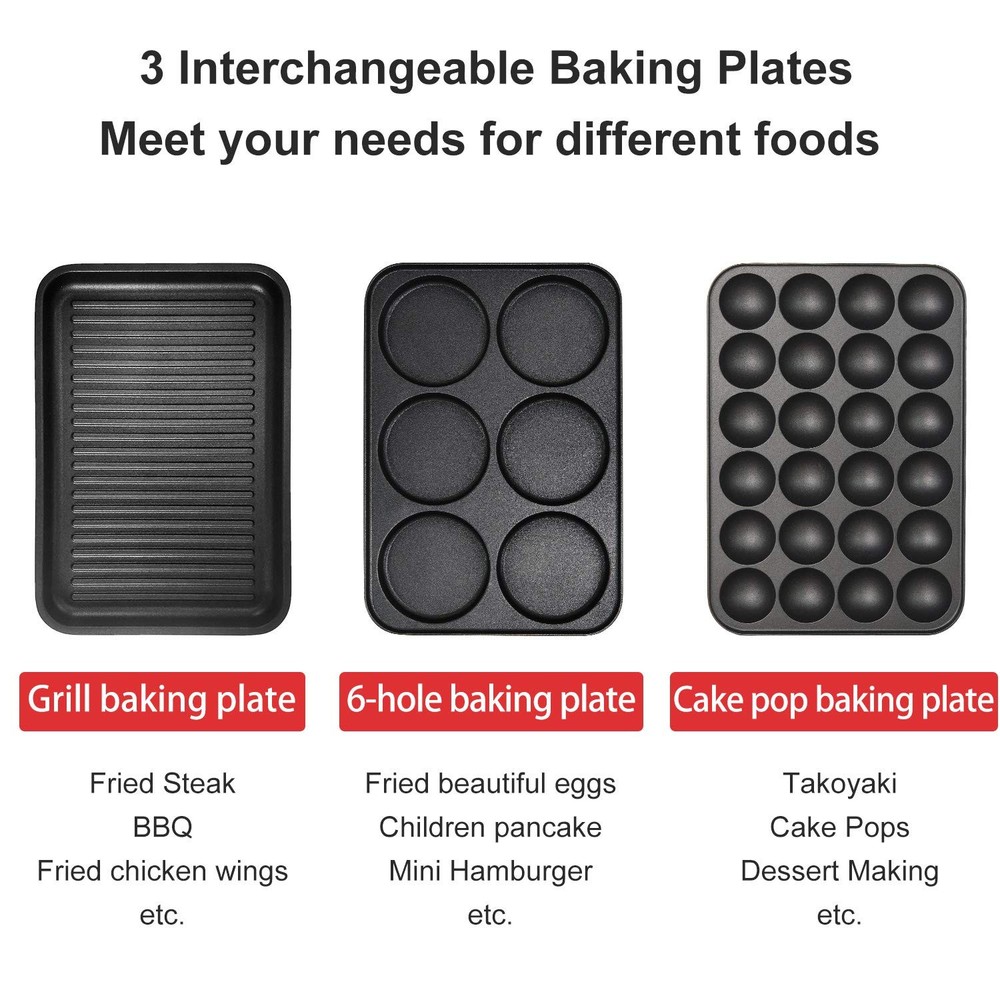 Multifunction Nonstick Baking Maker with 3 Interchangeable Baking Plates for ...