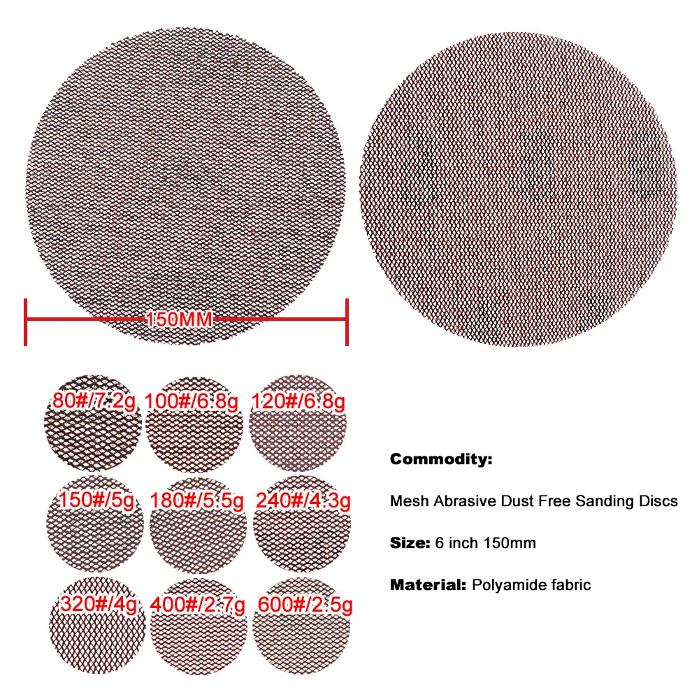 20/35 PCS 6 Inch Mesh Sanding Discs 150mm Hook & Loop 80-600 Grit Dust Free Net