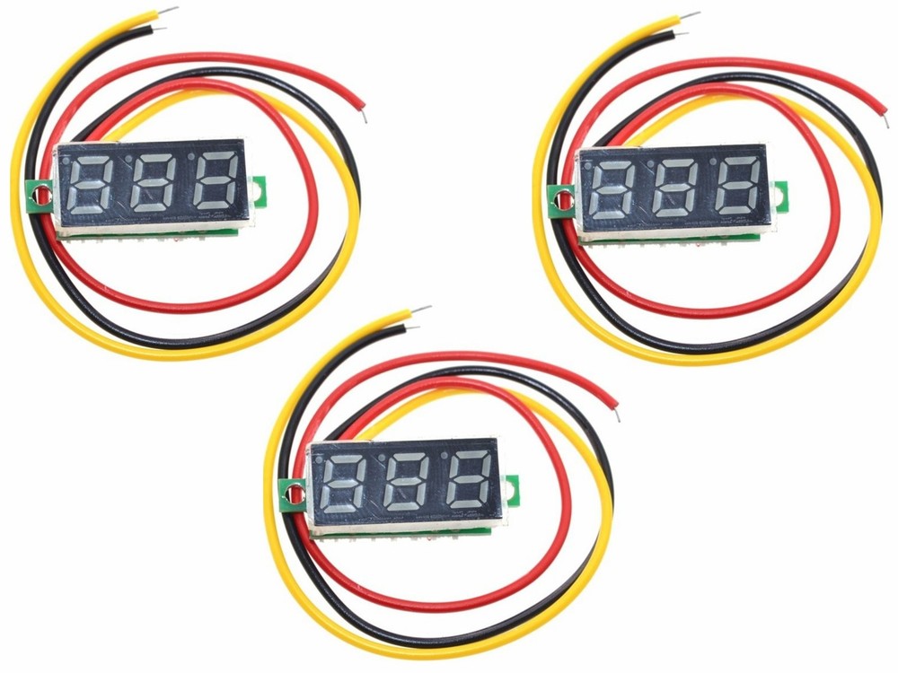3 x Digital LED Voltmeter 100V DC (red) 3-Digit 7mm