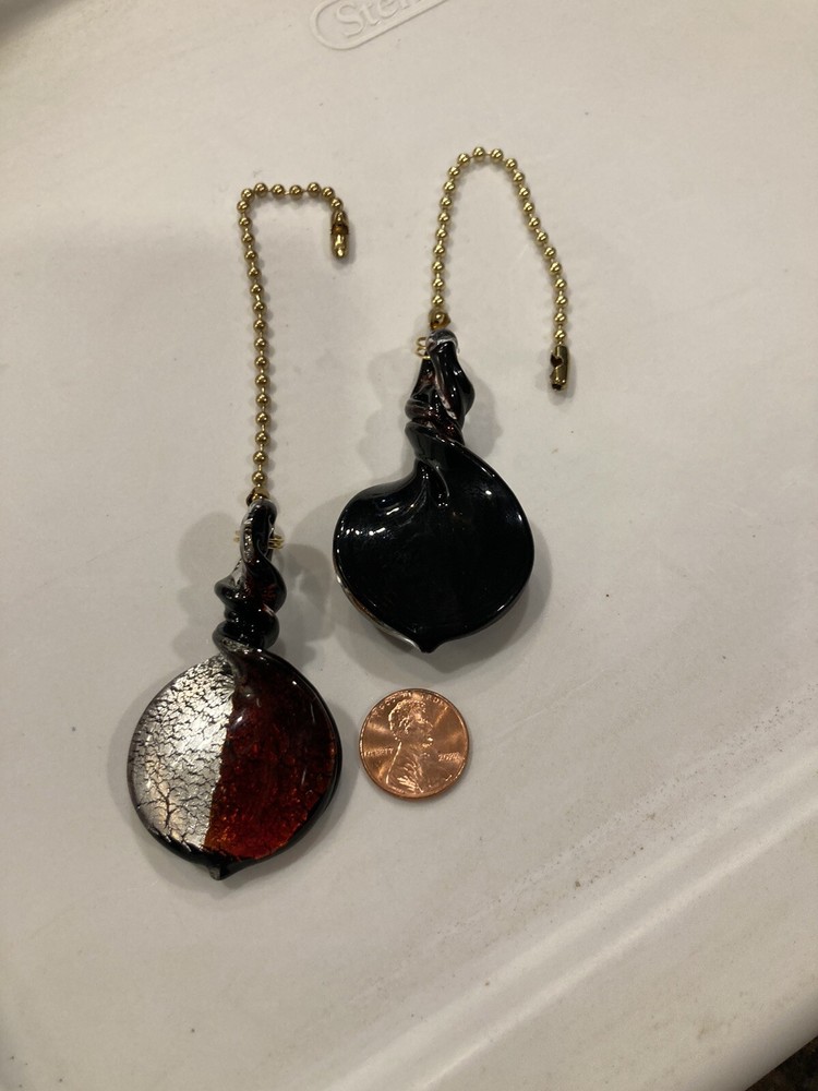 RED TWIRL GLASS SPIRAL TWIST DESIGN CEILING FAN SWITCH PULL PULLS LARGE PAIR