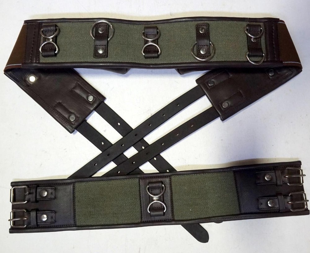 Multi Ring Training Surcingle Leather Grey webbing & Elastic Brown FULL / PONY