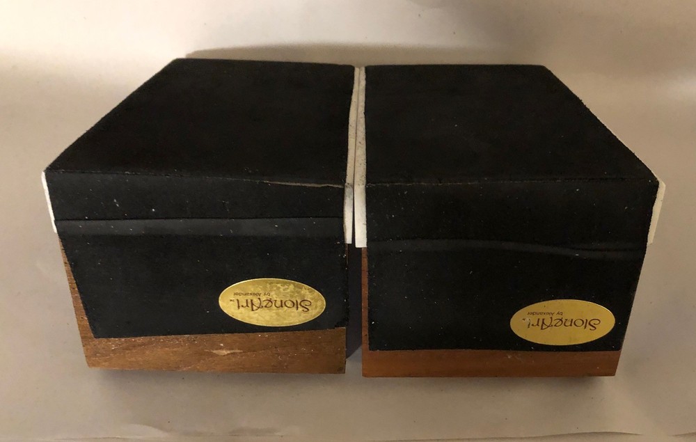 MCM Pair Bookend Etched Mountain River Design STONE ART Study Cabin Signed