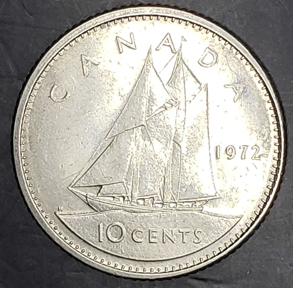 1972 Canada 10 Cents KM#64 Die Deterioration Weak Strike Silver Error