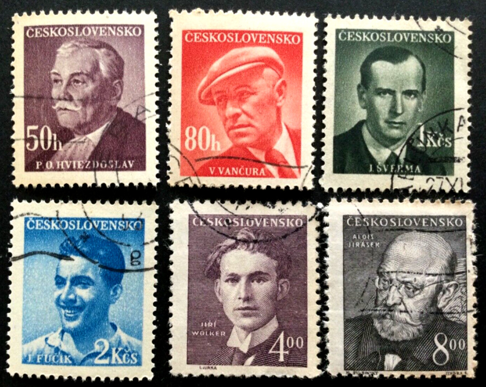 1949 Czechoslovakia Writers Sc. 374 - 379 Complete Set Used